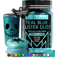 Mon  Gasque Teal Blue Luster Dust Edible Glitter For Cocktails 15G - Teal Blue Edible Glitter - Edible Blue Glitter - Edible Glitter For Halloween Drinks - Edible Dust - Edible Glitter For Cakes
