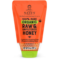 Nature Nate's 100% Pure Usda Organic Raw & Unfiltered Honey, 14 Oz. No-Drip Sustainable Squeeze Pouch; Purity Guarantee, No Additives