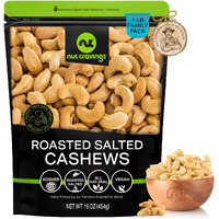 Nut Cravings - Roasted Cashews Slightly Salted - Jumbo, Whole (16Oz - 1 Lb) Packed Fresh In Resealable Bag - Nut Snack - Healthy Protein Food, All Natural, Keto Friendly, Vegan, Kosher