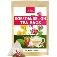 Teelux Dandelion Leaf & Root Tea With Orange Peel, Rose, Jasmine, Red Date, Caffeine Free, Mellow & Light Tarty Flavor, 40 Count