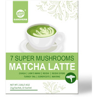 Ganoherb Mushroom Matcha Latte Powder, 7.4 Ounce, 7 Superfood Mushrooms With 25% Beta-Glucans, Lions Mane, Reishi, Chaga, Coconut Powder, Ceremonial Grade Matcha Latte Green Tea