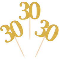 Donoter 50Pcs 30Th Cupcake Toppers Gold Glitter Number 30 Cake Picks For Birthday Anniversary Party Decoration