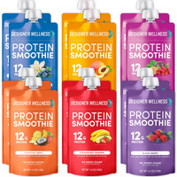 Designer Wellness Protein Smoothie, Real Fruit, 12G Protein, Low Carb, Zero Added Sugar, Gluten-Free, Non-Gmo, No Artificial Colors Or Flavors, Mix Variety, 12 Count
