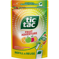 Tic Tac Resealable Refill Bag, Bulk 17.2 Oz, Fruit Adventure Mints, On-The-Go Refreshment, Includes Empty Refillable Pack