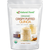 Z Natural Foods Organic Crispy Puffed Quinoa - Real Crisped Quinoa Vegan Superfood - Healthy Quinoa Crisps Snacks For Adults & Kids - Crispy Quinoa Puffs For Baking, Snacks, Yogurts, Gluten-Free, 1 Lb