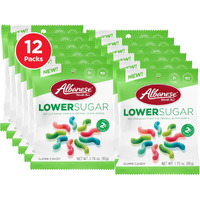 Albanese World's Best Lower Sugar, Gluten Free Mini Gummi Worms, 1.76Oz Bag (Pack Of 12), Individually Wrapped Soft & Chewy Candy Snacks