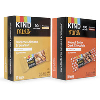 Kind Minis, Variety Pack. Contains 1 Peanut Butter Dark Chocolate, And 1 Caramel Almond & Sea Salt, Low Calorie, Gluten Free, Low Sugar, Healthy Snacks, Ilios Packaging. [20 Bars]