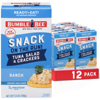 Bumble Bee Snack On The Run- Ranch Tuna Salad With Crackers Kit, 3.5Oz Kit- 12 Pack, Ready To Eat Spoon Included, Wild Caught Tuna Shelf Stable & Convenient Protein Snack