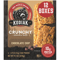 Kodiak Cakes Protein Crunchy Granola Bar, Chocolate Chip, (Pack Of 12 Boxes)