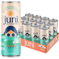 Juni Sparkling Tea With Adaptogens, Peach Tea, Zero Sugar, 5 Calories, Organic, Iced Tea, Natural Caffeine From Green Tea, Vegan, Adaptogen Drink, 12 Fl Oz Cans (12-Pack)