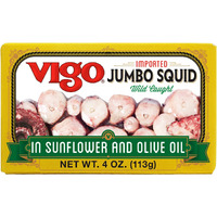Vigo Premium Imported Canned Seafood, Jumbo Squid In Sunflower & Olive Oil, Specialty Flavored, Perfect For Recipes And Dishes (Jumbo Squid In Sunflower & Olive Oil, 4 Ounce (Pack Of 10))