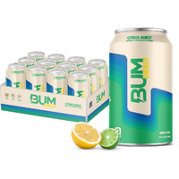 Bum Sugar-Free Energy Drink, Citrus Burst - Lightly Carbonated & No Artificial Colors, Natural Caffeine & Citicoline For Energy & Focus, Brain Boost & Workout Sports Beverage - 12 Oz, Pack Of 12