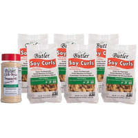 Butler Soy Curls 6 Pack - 6X 8 Oz Bags + 10.35 Oz Chik-Style Seasoning