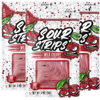 Sour Strips Flavored Sour Candy Strips, Deliciously Sour Chewy Candy Belts, Vegetarian Candies, 3 Pack (Wild Cherry (3-Pack))