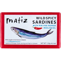 Matiz Spicy Wild Spanish Sardines In Olive Oil And Piri Piri Pepper, 4.2 Oz (12 Pack) | Imported From Spain | Wild-Caught And Hand-Packed |