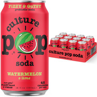 Culture Pop Soda Sparkling Probiotic Drink, Vegan Soda For Gut Health, Non-Gmo, Gf, No Added Sugar, 12 Pack, 12 Fl Oz Cans, Watermelon
