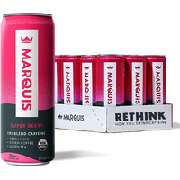Marquis - Natural Energy Drink - Super Berry - Sugar Free - 0 Calories - 100Mg Of Organic Plant Based Caffeine - Yerba Mate - Green Tea - Vitamin C & B Vitamins - Vegan - 12 Oz Cans - 12 Pack