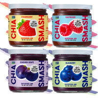 Chia Smash Jam, Variety 4-Pack Classics | No Sugar Added, Naturally Sweet Jelly | Keto Friendly, Low Calorie, Low Carb | Non Gmo, Upcycled, Vegan, Plant Based, Paleo | Strawberry, Raspberry, Blueberry, Concord Grape