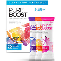 Pureboost Clean Energy Drink Mix + Immune System Support. Sugar-Free Energy With B12, Multivitamins, Antioxidants, Electrolytes (Combo Pack, 30 Stick Packs)