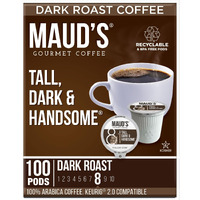 Maud's Dark Roast Coffee Pods, 100 Ct | Tall, Dark & Handsome Coffee Blend | 100% Arabica Dark Roast Coffee | Solar Energy Produced Recyclable Pods Compatible With Keurig K Cups Maker