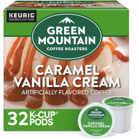 Green Mountain Coffee Roasters Caramel Vanilla Cream, Single-Serve Keurig K-Cup Pods, Flavored Light Roast Coffee Pods, 32 Count