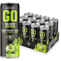 Jocko Go Energy Drink - Keto, Vitamin B12, Vitamin B6, Electrolytes, L Theanine, Magnesium- All Natural Energy Boost, Sugar Free Nootropic Monk Fruit Blend - 12 Pack (Sour Apple Flavor)