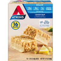 Atkins Snack Bar, Lemon Bar, 13G Protein, 3G Net Carbs, 1G Sugar, Made With Real Almond Butter, Gluten Free, High In Fiber, Keto Friendly, 16 Count
