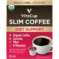 Vitacup Slim Organic Coffee Pods, Diet Support With Ginseng, Garcinia, B Vitamins, Bold Medium Dark Roast, Single Serve Pod, Compatible With Keurig K-Cup Brewers,16 Ct