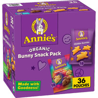 Annie's Homegrown Organic, Snack Variety Pack, Cheddar Bunnies And Bunny Grahams, 1 Oz, 36 Ct