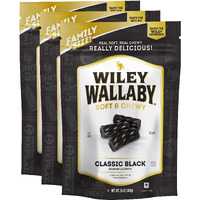 Wiley Wallaby Licorice 24 Ounce Classic Gourmet Soft & Chewy Australian Black Licorice Candy Twists, 3 Pack