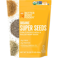 Betterbody Foods Superfood Organic Super Seeds - Blend Of Organic Chia Seeds, Milled Flax Seed, Hemp Hearts, Add To Smoothies Shakes & More, 1Lb, 16 Oz