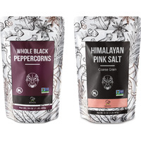 Soeos Whole Black Peppercorns 16Oz + Himalayan Pink Salt 2Lb, Salt And Pepper For Grinders, Black Peppercorn Refil, Pink Himalayan Sea Salt, 2 Piece Set
