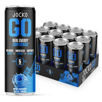 Jocko Fuel Blue Raspberry Energy Drink, 12 Pack, 0 Sugar, 95Mg Caffeine, Supports Brain Health