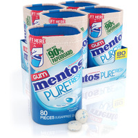 Mentos Pure Fresh Chewing Gum, Sugar-Free, Xylitol, Fresh Mint, 80 Piece Bottle, Recyclable 90% Paperboard Bottle, 80 Count (Pack Of 4)