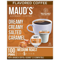 Maud's Salted Caramel Coffee Pods, 100 Ct | Dreamy Creamy Caramel Flavor | 100% Arabica Medium Roast Coffee | Solar Energy Produced Recyclable Pods Compatible With Keurig K Cups Maker