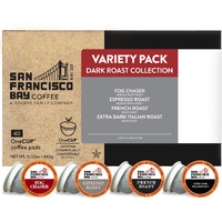 San Francisco Bay Compostable Coffee Pods - Variety Pack Dark Roast (40 Ct) K Cup Compatible Including Keurig 2.0, French, Espresso, Fog, Extra Dark Italian