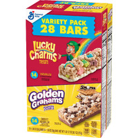 Golden Grahams Lucky Charms Breakfast Cereal Treat Bars Variety Pack, Kids Snacks, 28 Ct