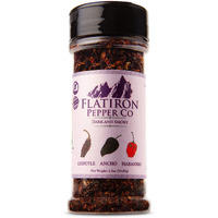 Flatiron Pepper Co, Dark And Smoky Premium Smoked Chile Flakes. Chipotle - Ancho - Habanero