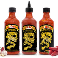 Underwood Ranches Limited Edition Dragon Collection Bundle - Sambal, Chili Garlic & Sriracha Flavor, Perfect For Any Dish! - Made From Red Jalapeno Peppers That Started The Sriracha Movement