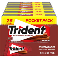 Trident Cinnamon Sugar Free Gum, 6 Pocket Packs Of 28 Pieces (168 Total Pieces)