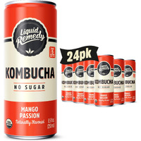 Liquid Remedy Kombucha Sugar Free Organic Drink, Low Calorie, Probiotic Like Tea For Gut Health - Mango Passion - 8.5 Fl Oz Can, 24-Pack