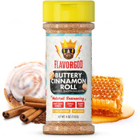 Flavor God Buttery Cinnamon Roll Seasoning Topper Mix, Natural Healthy Blend For Chocolate Donuts, Coffee, Oatmeal, Pancakes, Sandwiches, Fruit, Ice Cream, Low Sodium, Kosher, Gluten & Dairy Free