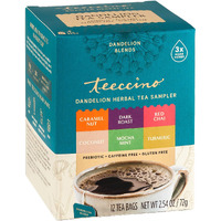 Teeccino Dandelion Tea Sampler - Caramel, Coconut, Dark Roast, Mocha Mint, Red Chai, Turmeric - Roasted Herbal Tea Thats Caffeine Free & Prebiotic With Detoxifying Dandelion, 12 Tea Bags