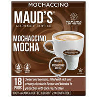 Maud's Chocolate Mocha Cappuccino Coffee Pods, 18 Ct | Mochaccino Mocha Flavor | 100% Arabica Coffee | Solar Energy Produced Recyclable Pods Compatible With Keurig K Cups Maker