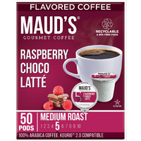 Maud's Raspberry Chocolate Flavored Coffee Pods, 50 Ct | Raspberry Choco Latte Flavor | 100% Arabica Medium Roast Coffee | Solar Energy Produced Recyclable Pods Compatible With Keurig K Cups Maker