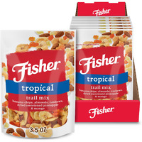 Fisher Snack Tropical Trail Mix, 3.5 Ounces (Pack Of 6), Banana Chips, Almonds, Cashews, Dried Sweetened Pineapple And Mango, Resealable Pouches