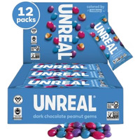 Unreal Dark Chocolate Peanut Gems | Certified Vegan Fair Trade, Non-Gmo | Made With Gluten Free Ingredients And Colors From Nature | No Sugar Alcohols Or Soy 1.5 Oz (Pack Of 12)
