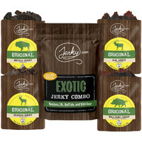 Jerky.Com's Classic Exotic Jerky Variety Sampler Pack - Jerky Variety Pack With 4 Types Of Jerky - Buffalo, Wild Boar, Venison Jerky, And Elk Jerky - Exotic Snacks, High-Protein, All-Natural, Keto Diet, No Added Preservatives (4 Oz)
