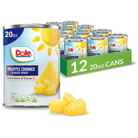 Dole Canned Fruit, Pineapple Chunks In Heavy Syrup, Gluten Free, Pantry Staples, 20 Oz, 12 Count, Packaging May Vary