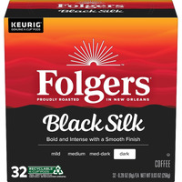 Folgers Black Silk Dark Roast Ground Coffee, 32 Keurig K-Cup Pods